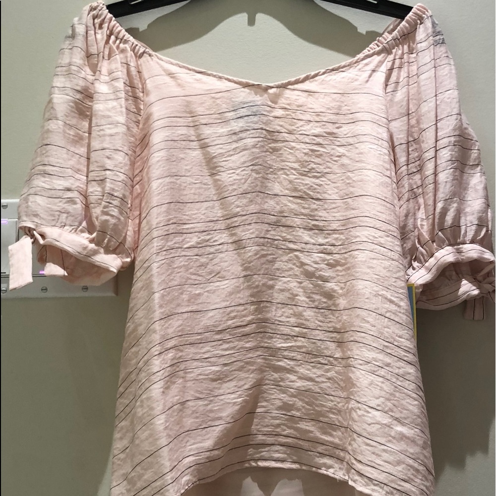 Pink Linen Off the Shoulder Blouse